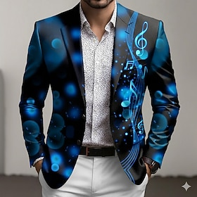 Men's Notes Blazer Jacket Coat Fashion Comfortable Breathable Artistic Casual Daily Party Evening Wear 3D Print Buttons Multi Pocket Fall  Winter Spring Notch