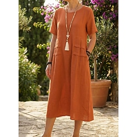 Per donna Abito Midi Misto cotone Abito a Tubino Abiti in cotone e lino Vestito Casual Classico Moderno Quotidiano Weekend Vestibilità regolare Semplice Manica