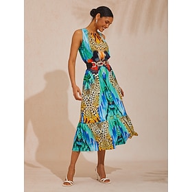 Dschungel-Wildparty-Maxikleid aus seidigem Satin: retailer-supplied image