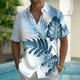 Men's Gradient Color Palm Leaf Tropical Plants Summer Hawaiian Shirt Button Up Shirt Aloha Shirt Short Sleeve Hawaiian Casual Vacation Summer Spring Turndown 3