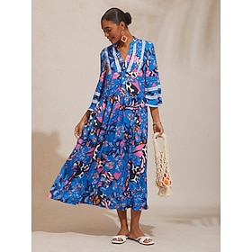Abstract Azure Silky Satin Dot Maxi Dress: retailer-supplied image