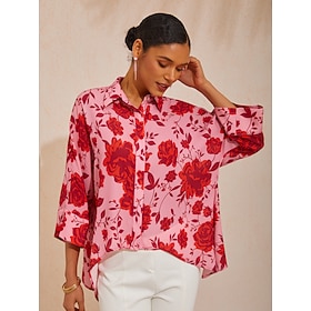 Blouse asymétrique à manches chauve-souris en mousseline fluide à fleurs printanières: retailer-supplied image