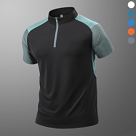 Herren T-Shirt Wander-T-Shirt Ärmellos Viertelreißverschluss T-Shirt Muskelshirt Kurzarmhemd Außen Schnelltrocknend Training Weich Schweißableitend Spandex Pol