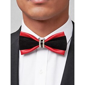 Men's Faux Leather Bow Tie – Multi-Color Formal Bowtie with Rhinestone Detail, Adjustable Neck Strap, Classic  Modern Style for Grooms, Weddings, Valentine's D
