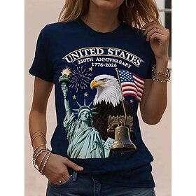 Independence Day American Anniversary Patriotic Women's T Shirt Graphic National Flag Vintage Stylish Classic Short Sleeve Crew Neck Round Neck Daily Weekend P