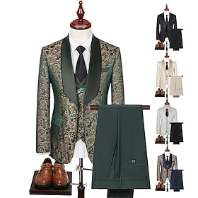 Men's Tuxedos Party Suits Wedding Christmas Black White Spring Suit Shawl Lapel Formal Jacquard Floral Slim Fit 3 Piece Single Breasted One-button