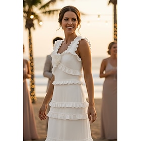 Tubino Colonna Lunghezza al pavimento Abito Bianco Abito da Cocktail Piccolo vestito bianco Elegante Piccoli Abiti Bianchi Senza Maniche Collo quadrato Matrimo