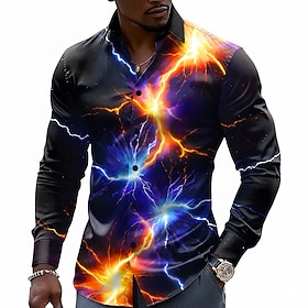 Men's Optical Illusion Lightning Dazzle color Shirt Button Up Shirt Casual Dress Shirt Long Sleeve Fashion Casual Streetwear Vacation Spring Fall Turndown 3D P