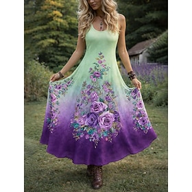 Women's Midi Dress Boho Dress Casual Dress Swing Dress Summer Dress Vintage Beach Regular Fit Floral Graphic Sleeveless Crew Neck Pink Purple Orange Green Summ
