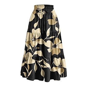 Women's Vacation Skirt Bohemia Fashion Casual Maxi High Waist Skirts Floral Print Micro-elastic Daily Street Sage Green Black Yellow Purple Spring
