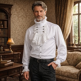 Retro Vintage Victorian Medieval Shirt Long Sleeves Prince Gentleman Nobleman Fancy Dress Women's Royal Steampunk Halloween Carnival Renaissance Fair LARP Adul
