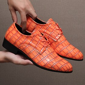 Men's Orange Crocodile Embossed Faux Leather Dress Shoes – Formal Business Wedding Footwear for Modern Gentlemen