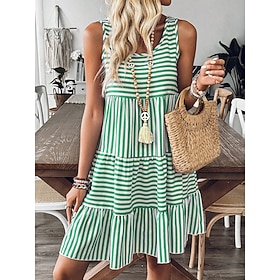 Women's Mini Dress A Line Dress Vacation Casual Daily Regular Fit Graphic Geometric Sleeveless Crew Neck Yellow Purple Green Summer Spring