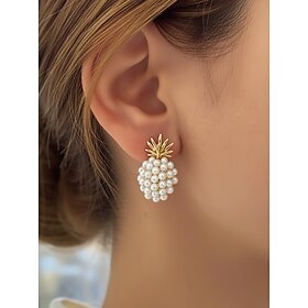 Women's Pineapple Faux Pearl Alloy Drop Earrings, Elegant Tropical Statement Jewelry, Delicate Vintage Style Bridal Earrings for Weddings, Parties, Evening Eve