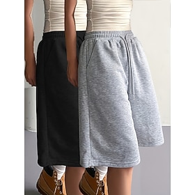 Per donna Chinos Shorts Pantaloncini Estivi Semi-lungo Vacanza Moda Streetwear Lunghezza al ginocchio Vita Alta Semplice Coulisse Tasca Elastico in vi