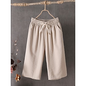 Women's Cotton Capri Pants Casual Pants Summer Shorts Vacation Fashion Streetwear Calf-Length High Waist Plain Drawstring Pocket Elastic Waist Comfort Comforta