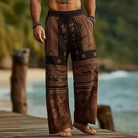 Herren Geometrisches Muster Ethnisch Hose Baggy-Hosen Freizeithose Mittlere Taille Boho Vintage-Retro Heim Outdoor Urlaub Elastischer Kordelzug in der Taille L