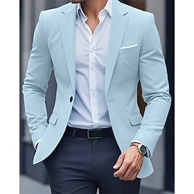 Homme Blazer Affaires Cocktail Fête de mariage Mode Occasionnel Printemps Automne Polyester Uni Avec Poches Boutons Confortable Simple Boutonnage veste Noir bl