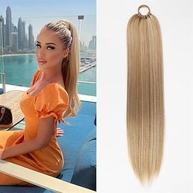Ponytail Hair Extension For Women,Long Braided Ponytail With Hair Tie, Synthetic Straight Wrap Around Braided Pony tail Extension 22inch(Golden Blonde Highligh