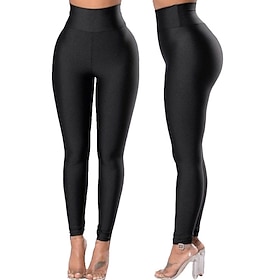 Women's Trousers Leggings Fashion Streetwear Basic Full Length High Waist Plain Pocket Elastic Waist Comfortable High Elasticity Daily Gym Running Blue Black W