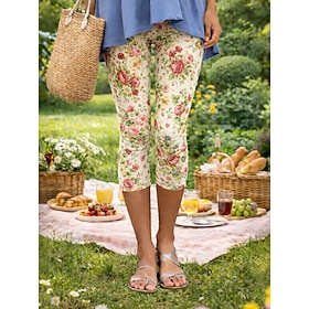 Women's Leggings Vacation Vintage Fashion Capris High Waist Floral Graphic Printing Comfort Soft Breathable Stretchy Casual Daily Office Yellow Pink Blue Purpl
