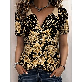 Women's Shirt Short Sleeve Floral Graphic Bohemia Vintage Tropical Sleeveless Shirt Collar Regular Tops Daily Blue Brown Green Light Blue Summer Spring 1950s I