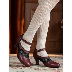 Women's Victorian Lace Wedding Pumps - Elegant Edwardian White Mid-Heel Shoes with Scalloped Trim  Ankle Strap for Vintage Brides, Heritage Events  Tea Parties