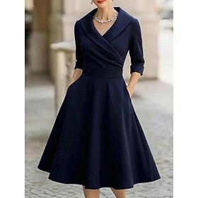 Women's Midi Dress Elegant Dress Elegant Fashion Modern Office Going out Regular Fit Plain Long Sleeve Shirt Collar Black White Wine Purple Spring Fall Winter