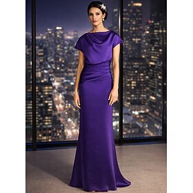Sheath Column Dress Floor Length Wedding Guest Dress Formal Dresses Evening Gown Mother of the Bride Dress Short Sleeve Off Shoulder Elegant Formal Satin with