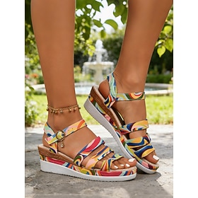 Women's Colorful Platform Sandals - Stylish Strappy Sandals with Adjustable Buckle Wedge Heel, Perfect for Summer Vacations and Casual Everyday Wear