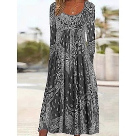 Women's Midi Dress Casual Dress Elegant Fashion Modern Outdoor Vacation Going out Regular Fit Plain Long Sleeve Crew Neck Blue Red Gray Summer Spring