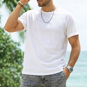 Men's Tee 100% Cotton T Shirt Short Sleeve Crew Neck Summer Spring Solid Color Knitwear Vacation Vintage Basic Plain Casual Home Outdoor Black White Pink Top T