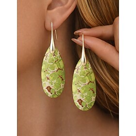 Women's Natural Stone Teardrop Dangle Earrings, Bohemian Turquoise Style in Multiple Colors, Lightweight Statement Jewelry for Spring Summer Vacation, Beach  E