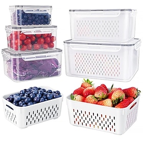 3 Pcs Transparent Plastic Food Storage Containers With Drai…