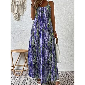Women's Maxi Dress Boho Dress Casual Dress Slip Dress Elegant Fashion Modern Outdoor Vacation Going out Regular Fit Graphic Short Sleeve Crew Neck Blue Yellow