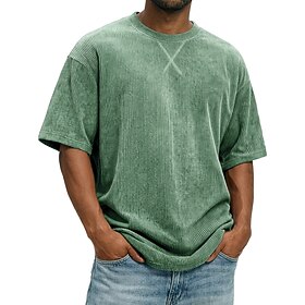Men's T Shirt Corduroy Shirt Tee Top Short Sleeve Crew Neck Summer Spring Solid Color Striped Pit Strip Fashion Basic Soft Corduroy Vacation Street Casual Dail