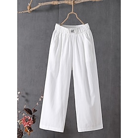 Women's Cotton Linen Pants Trousers Casual Pants Summer Pants Vacation Fashion Streetwear Full Length High Waist Plain Pocket Elastic Waist Breathability Comfo
