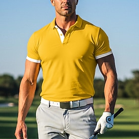 Men's Golf Shirt Golf Polos Shirts Casual Work Lapel Short Sleeve Basic Modern Color Block Plain Patchwork Buttons Summer Spring  Summer Slim Fit Blue Lake blu