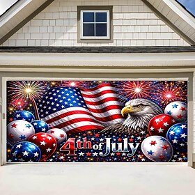 U.S. 250th Anniversary 4th of July Independence Day Garage Door Decorations Cover, Fireworks USA Flag Patriotic Garage Door Background, America flag Freedom Me