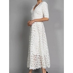 Women's Midi Dress White Dress Lace Dress Casual Dress Fashion Modern Outdoor Vacation Going out Regular Fit Plain Short Sleeve V Neck White Summer Spring