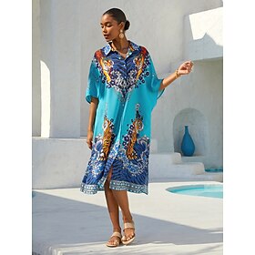 Indigo Tigress Chiffon Vacation Shirt Dress: retailer-supplied image
