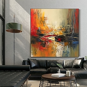 Large handmade Red and Grey Gold Abstract Oil Painting Textured Modern Wall Art Abstract Wall Painting Nautical Harbor Scene Oil Painting Look Wall Art