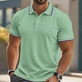 Men's Golf Shirt Pique Polo Shirt Casual Business Ribbed Polo Collar Short Slee…