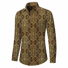 Retro Vintage 1970s Shirt Aloha Shirt Plus Size Long Sleeves Hippie Geometric Fancy Dress Men's Masquerade Music Festival Party Daily Wear Adults' Shirt