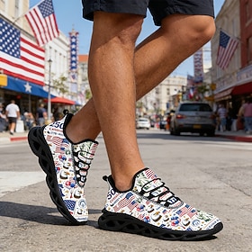 Men's Patriotic Slip-On Walking Sneakers, American Flag Eagle Print Lightweight Breathable Shoes for 4th of July, USA 250th Anniversary Outdoor Festivals