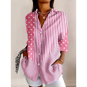 Women's Shirt Blouse Patchwork Buttons Print Graphic Geometric Plaid Vintage Tropical Daily Long Sleeve Shirt Collar Long Tops Daily Blue Pink Light Purple Sum