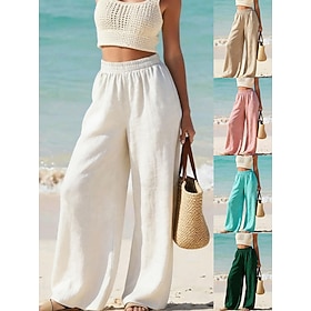 Per donna Misto cotone Gamba larga Chinos Vacanza Streetwear Essenziale Lunghezza intera Vita media Semplice Tasca Elastico in vita Comodo Traspirante