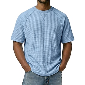 Men's T Shirt Waffle Knit Tee Short Sleeve Crew Neck Summer Spring Plain Textured Fashion Designer Basic Raglan Sleeves Casual Vacation Street White Top Tee fo