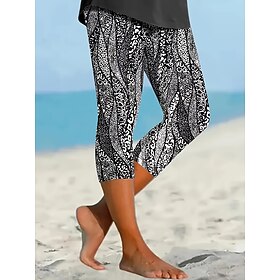 Women's Chinos Leggings Vacation Streetwear Casual Capris High Waist Floral Graphic Printing Comfort Soft Comfortable Stretchy Casual Daily Outdoor Black Summe