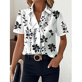 Women's Shirt Short Sleeve Floral Graphic Vintage Tropical Stylish Sleeveless Shirt Collar Regular Tops Daily Blue White Yellow Pink Red Summer Spring